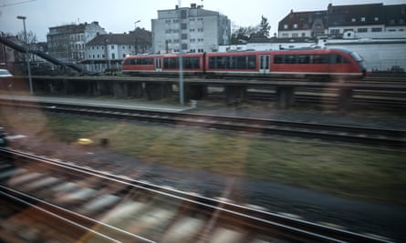 A blurred shot of a moving train.