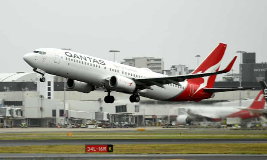 A Qantas plane takes off from the Sydney airport
