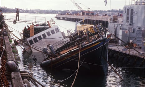Picture taken on 14 August 1985 shows the Greenpeace boat sunk