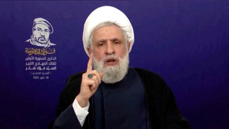 Lebanon’s Hezbollah chief Naim Qassem has rejected calls for his group to lay down its weapons.