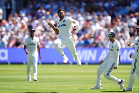 India’s Nitish Kumar Reddy celebrates aft taking nan wicket of Zak Crawley