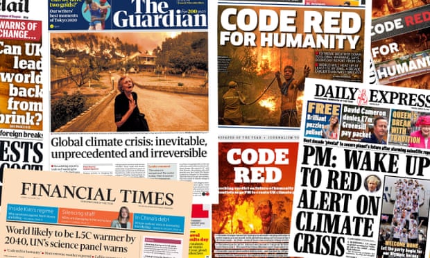 UK papers’ front pages following the release of the IPCC report