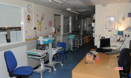 The corridor within the Countess of Chester hospital’s former neonatal unit, showing the entrances to nurseries two, three and four.