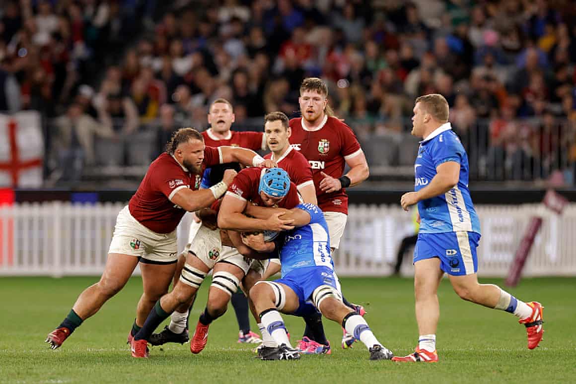 Tadhg Beirne is tackled during the Lions game against Western Force.