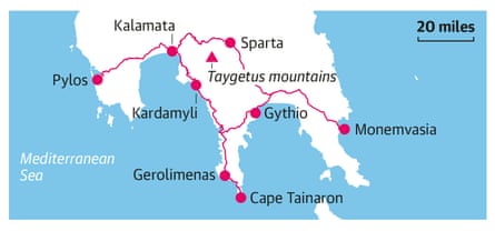 A map of the Peloponnese in Greece