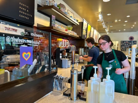 A Montecito, California, Starbucks displays a rainbow heart to show support for the LGBQT+ community.