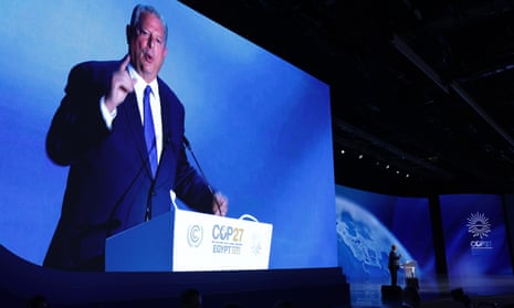 Al Gore speaks during Cop27 this morning in Sharm El Sheikh, Egypt.