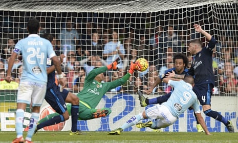 Keylor Navas saves a shot by Celta Vigo’s Iago Aspas, second right, during Real Madrid’s 3-1 win at the weekend.