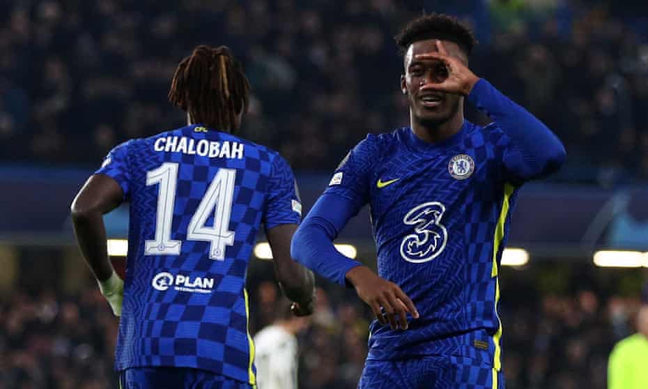 Callum Hudson-Odoi celebrates scoring Chelsea’s third against Juventus