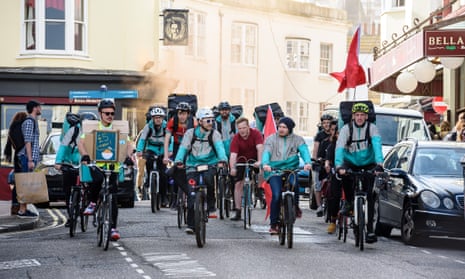 Deliveroo riders in Brighton protest for a living wage