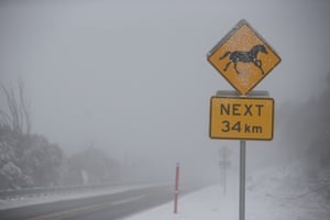 A blizzard moves across the Kosciuszko National Park on the Snowy Mountains Highway near Kiandra on Thursday.
