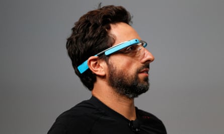 Sergey Brin wearing a Google Glass headset.