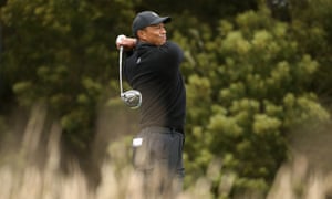 Tiger Woods, four times the US PGA champion, drives from the 12th tee during Wednesday’s practice round at Harding Park.