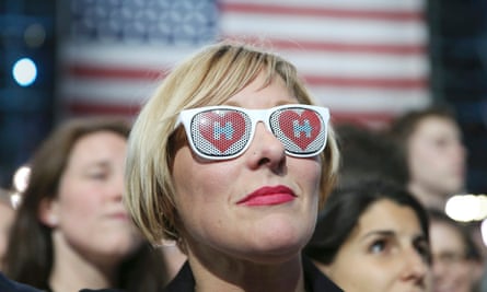 A Clinton supporter from Milwaukee attends her election night rally in New York on 8 November 2016.