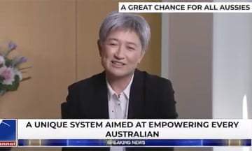 A deepfake image of Australian foreign minister Penny Wong used in AI-manipulated Facebook ads for investment scams.