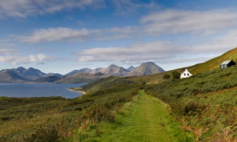 View from the footpath to Hallaig, Raasay to the Cuillin mountains on Skye