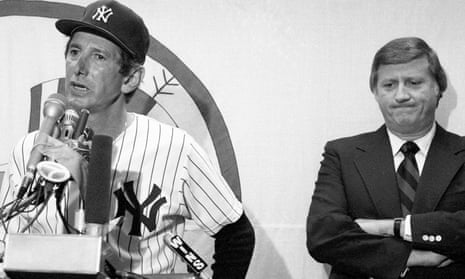 George Steinbrenner, seen here pondering his PR move while Billy Martin speaks to the press, was bombastic, brutal … and a friend to Donald Trump.