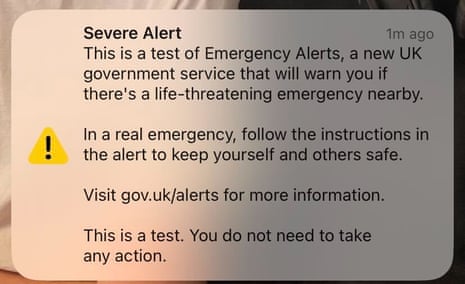 Wording of the UK government test alert sent to mobile phones across Britain on Sunday 23 April.
