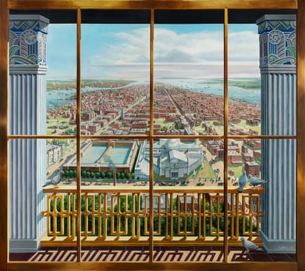 illustration of a city view through windows