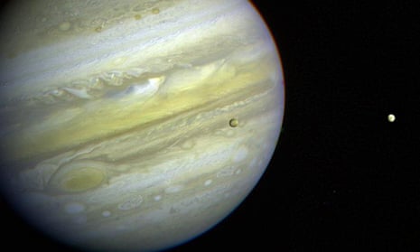 Nasa photograph showing two of Jupiter’s 79 moons. 