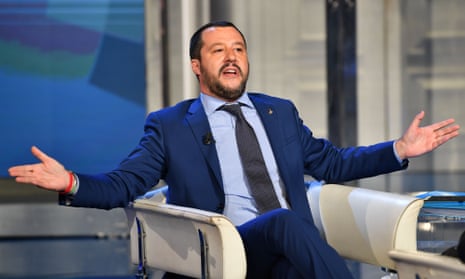Matteo Salvini gestures as he speaks during an Italian TV talk show.