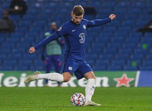 Chelsea’s Timo Werner scores their second goal from the penalty spot.