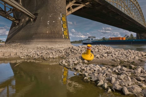 A stranded navigation buoy on the Waal in Nijmegen, the Netherlands.