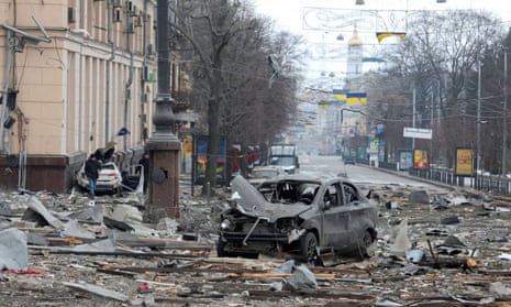 The damaged administration building in Kharkiv