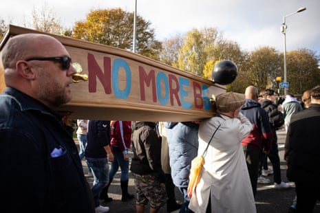 West Ham United fans hold a protest against their owners outside the London Stadium ahead of their match against Burnley.