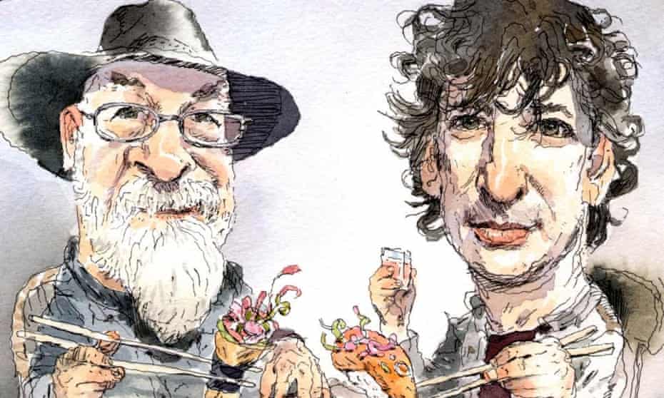 Terry Pratchett and Neil Gaiman illustration