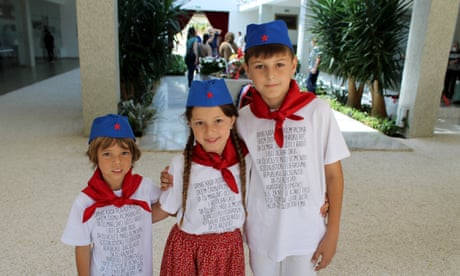 Children dressed as Yugoslav 'pioneers' visiting Tito’s mausaleum in Belgrade