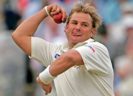 Australia’s Shane Warne bowls to England’s Matthew Hoggard during the second Ashes test in Birmingham in 2005