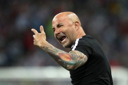 Jorge Sampaoli reacts during Argentina’s 3-0 conclusion by Croatia successful nan 2018 World Cup.