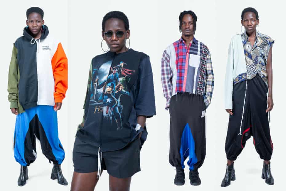 Women and men model designs from Return to Sender, the first collection from Buzigahill, a Ugandan fashion brand created by designer Bobby Kolade