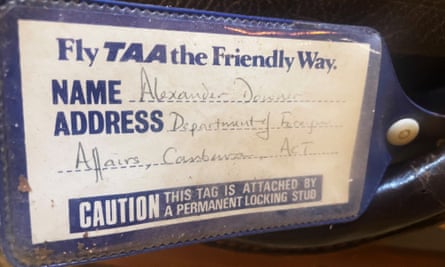 Alexander Downer’s tag from Trans Australia Airlines.