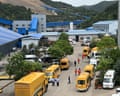 Rescue and emergency vehicles and personnel outside the mine