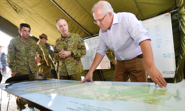 Scott Morrison at the defence staging ground on Kangaroo Island