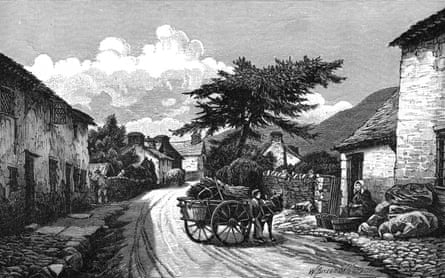 An engraving showing the village of Llanwddyn, Vrynwy Valley, in 1889.