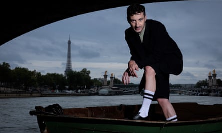 Artistic director for the Opening and Closing Ceremonies of the Paris 2024 Olympic and Paralympic Games Thomas Jolly, poses near the River Seine with The Eiffel Tower in the background