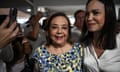 Corina Yoris (l) with Maria Corina Machado after a press conference in Caracas