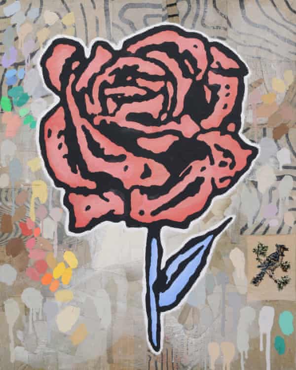 The Kissing Years, 2015, acrylic and fabric collage on canvas, by Donald Baechler
