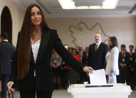 Arzu Aliyeva, daughter of Azerbaijan’s president, Ilham Aliyev, votes in the 2018 Azerbaijani presidential election.