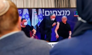 Benjamin Netanyahu and the health minister Yuli Edelstein were injected with the Pfizer-BioNTech vaccine live on TV at the Sheba Medical Center, the country’s largest hospital, in Ramat Gan near the coastal city of Tel Aviv.