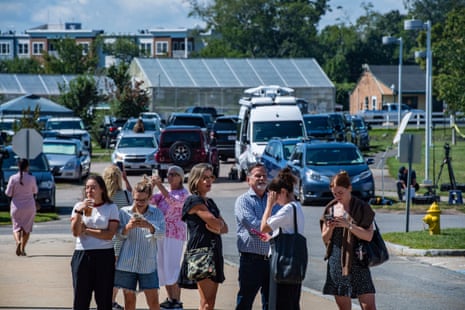 People gather outside the courthouse during Lindsay Clancy's murder trial at the Plymouth County Superior Court in Plymouth, Massachusetts, on September 4, 2026.