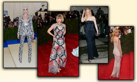 Gambar komposit Cara Delevingne, Anna Wintour, Nicole Kidman, dan Diane Kruger di MET GALA dari tahun yang berbeda.