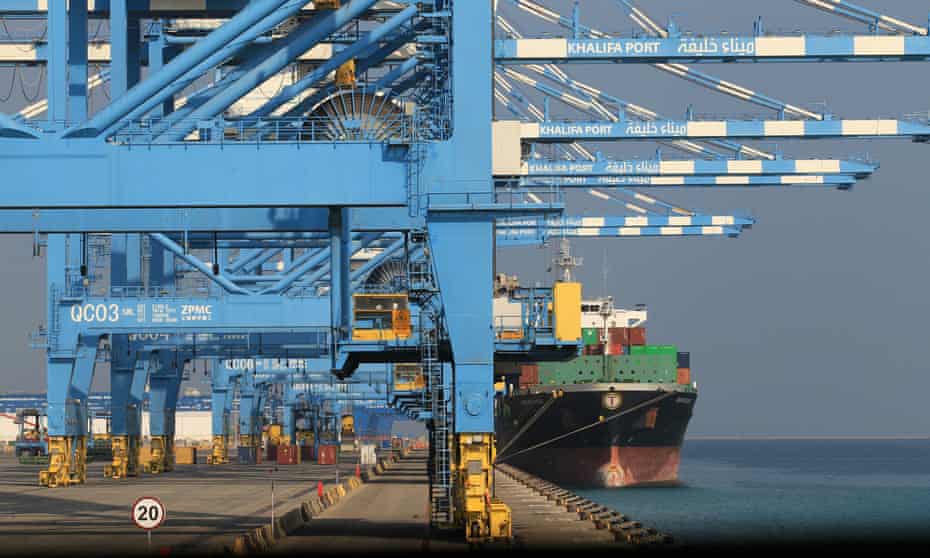 A container ship is moored at Abu Dhabi's Khalifa port, where US intelligence concluded suspicious construction activity, including huge excavations, was taking place