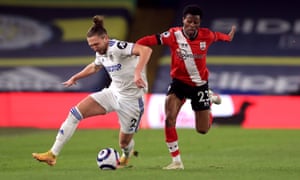 Leeds United’s Luke Ayling (left) and Southampton’s Nathan Tella battle for the ball.