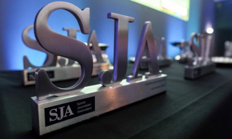 Trophies wait to be presented at the 2021 SJA British Sports Journalism Awards