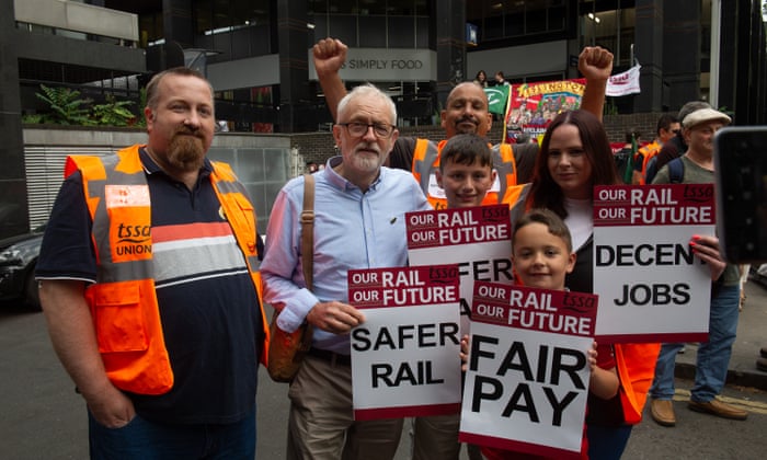 Jeremy Corbyn with members and supporters of the TSSA