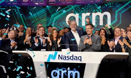 Arm Holdings chief executive Rene Haas rings the Nasdaq opening bell during his company's IPO